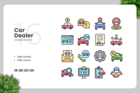Car Dealer Colored Icons for Every Need