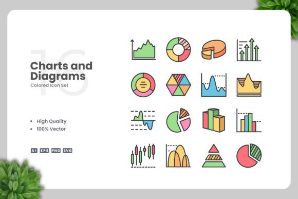 Charts and Diagrams Colored Icons for Modern Design Projects