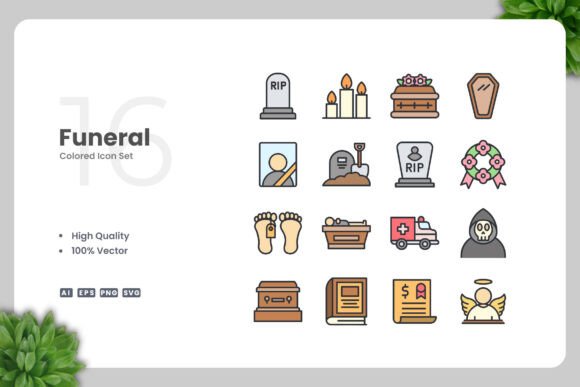Funeral Colored Icons for Modern Design Projects