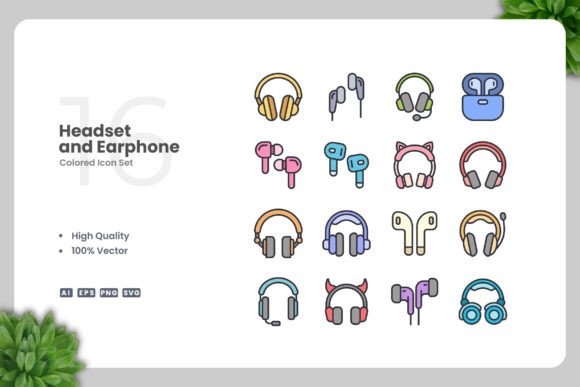 Headset and Earphone Colored Icons for Modern Design Projects