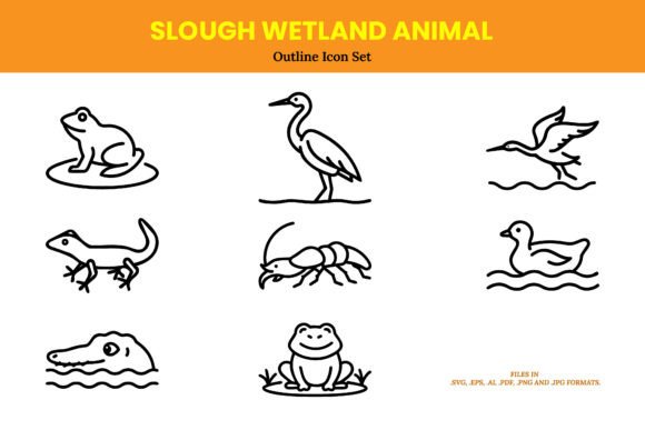 Slough Wetland Animal Outline Icon Set – A Versatile Tool for Nature-Inspired Design