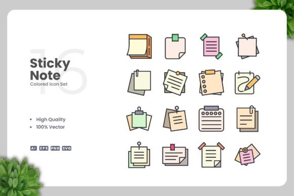 Sticky Note Colored Icons: A Simple and Clean Design for Every Project