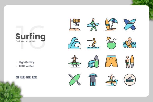Surfing Colored Icons for Modern Design Projects